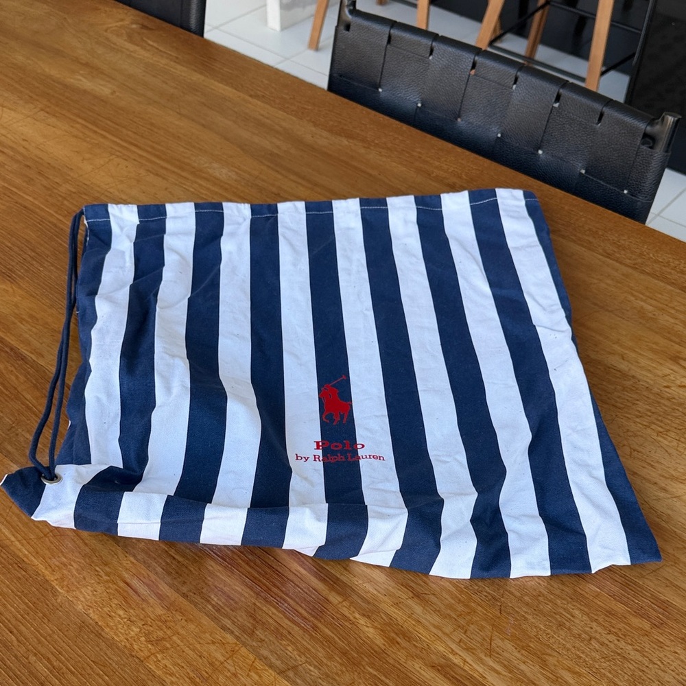 Polo by Ralph Lauren Navy & White Striped Drawstring Pouch with Red Logo